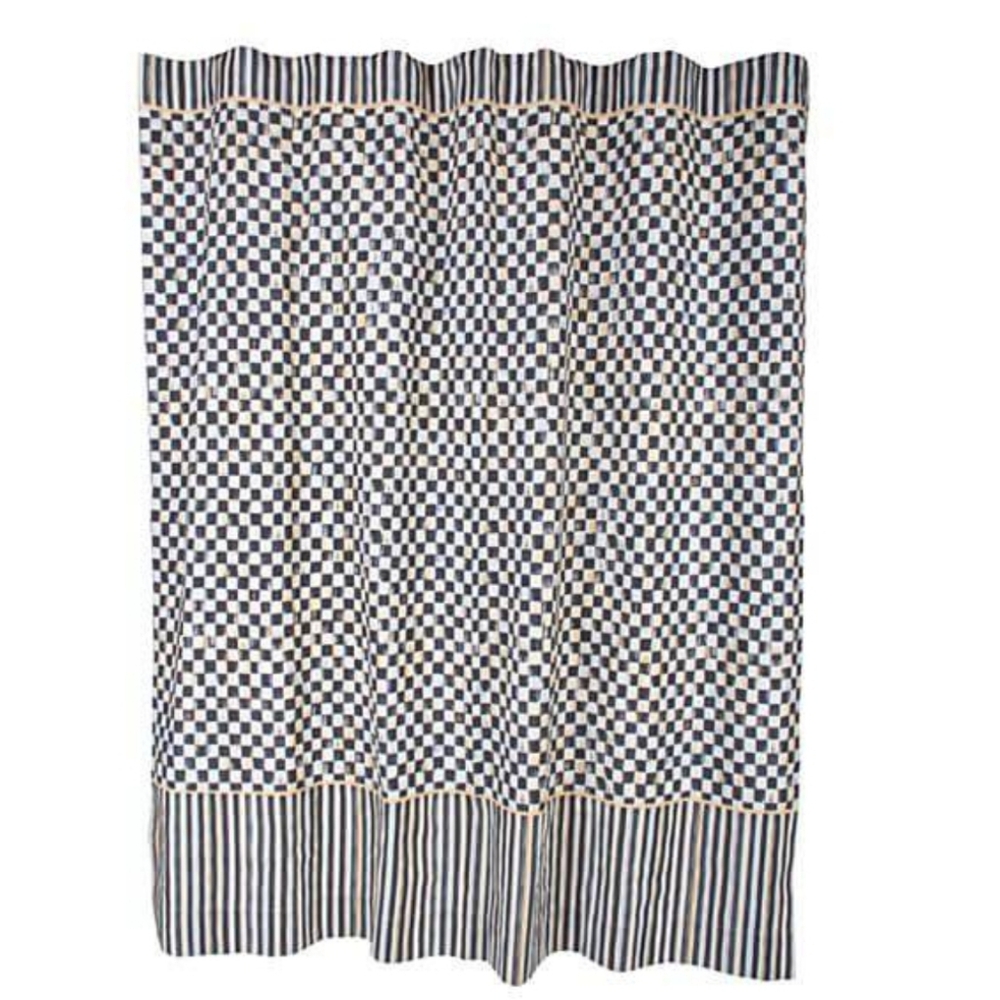 MacKenzie-Childs Courtly Check Shower Curtain with Striped Border,$218.00